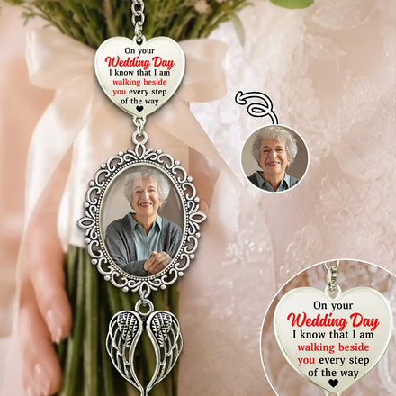 Custom Photo Wedding Walking Beside You Memorial - Personalized Wedding Charm