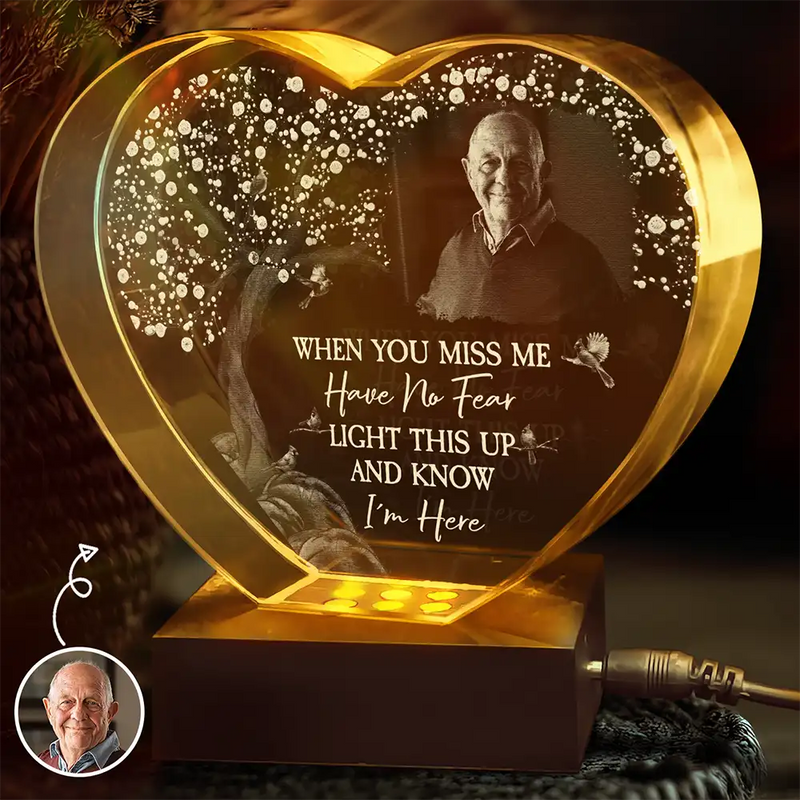 Sad,Memorial,Custom Photo - Custom Photo When You Miss Me Have No Fear - Personalized Crystal Heart