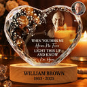 Memorial, Family, Parents, Gift For Grandparents, Gift For Sibling, Sad - Custom Photo When You Miss Me Have No Fear Memorial - Personalized Crystal Heart Shaped Lamp
