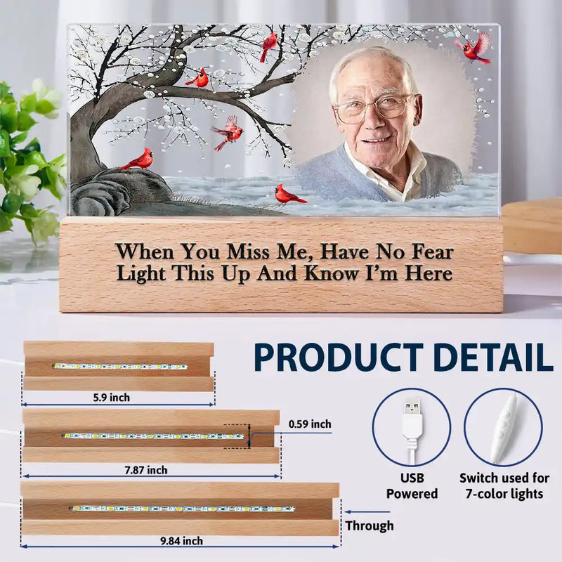 Sad,Memorial,Gift For Grandparents,Gift For Sibling,Family,Parents,Pet Lovers - Custom Photo When You Miss Me Have No Fear Memorial - Personalized Rectangle LED Light
