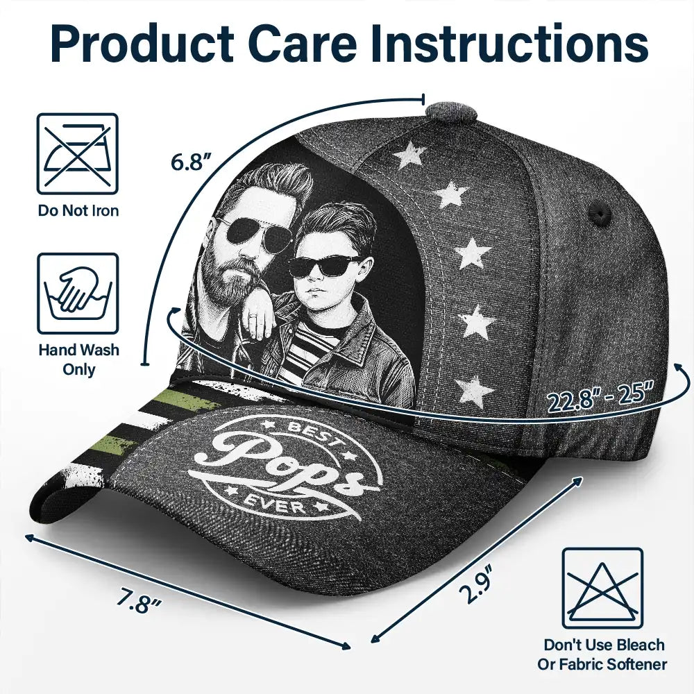 Gift For Father,Custom Photo,Independence Day,Art Design,Top Market,Confident,Photo - Pencil Sketch - Dark BG - Custom Photo White Pencil Sketch Art Best Dad Papa Ever - Personalized Classic Cap