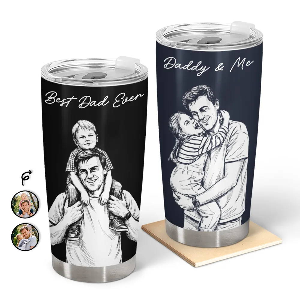Custom Photo White Pencil Sketch Art Best Dad Ever I Love You - Personalized Tumbler