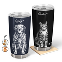 Custom Photo, Art Design, Pet Lovers, Adorable, Photo - Pencil Sketch - Dark BG - Custom Photo White Pencil Sketch Art Dog Cat Portrait - Personalized Tumbler
