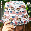 Gift For Yourself,Gift For Women,Gift For Men,Gift For Kids,Pet Lovers,Dog Lovers,Cat Lovers,Independence Day,Happy - Custom Photo With America Flags & Fireworks - Personalized Bucket Hat