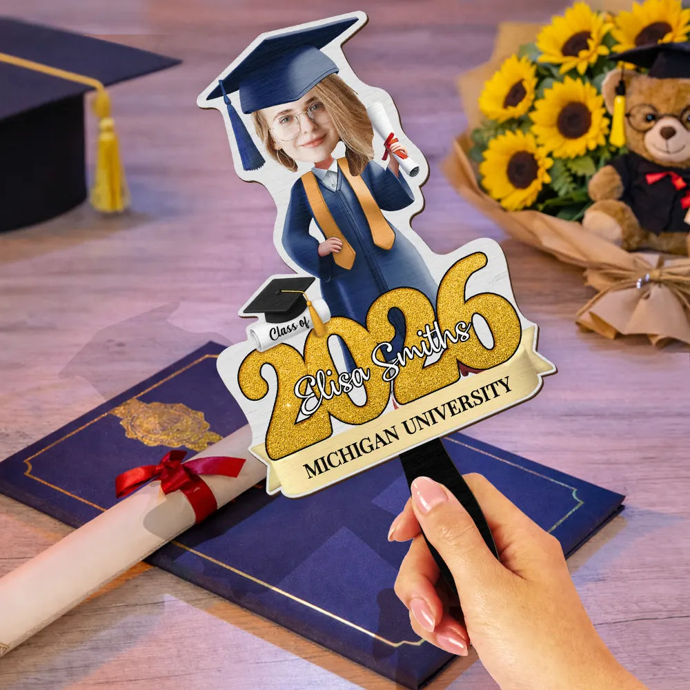 Graduation,Gift For Yourself,Gift For Women,Gift For Men,Gift For Daughter,Gift For Son,Gift For Sisters,Gift For Brothers,Gift For Bestie,Gift For Sibling,Happy - Custom Photo You Did It Congrats Graduation - Personalized Graduation Handheld Fan