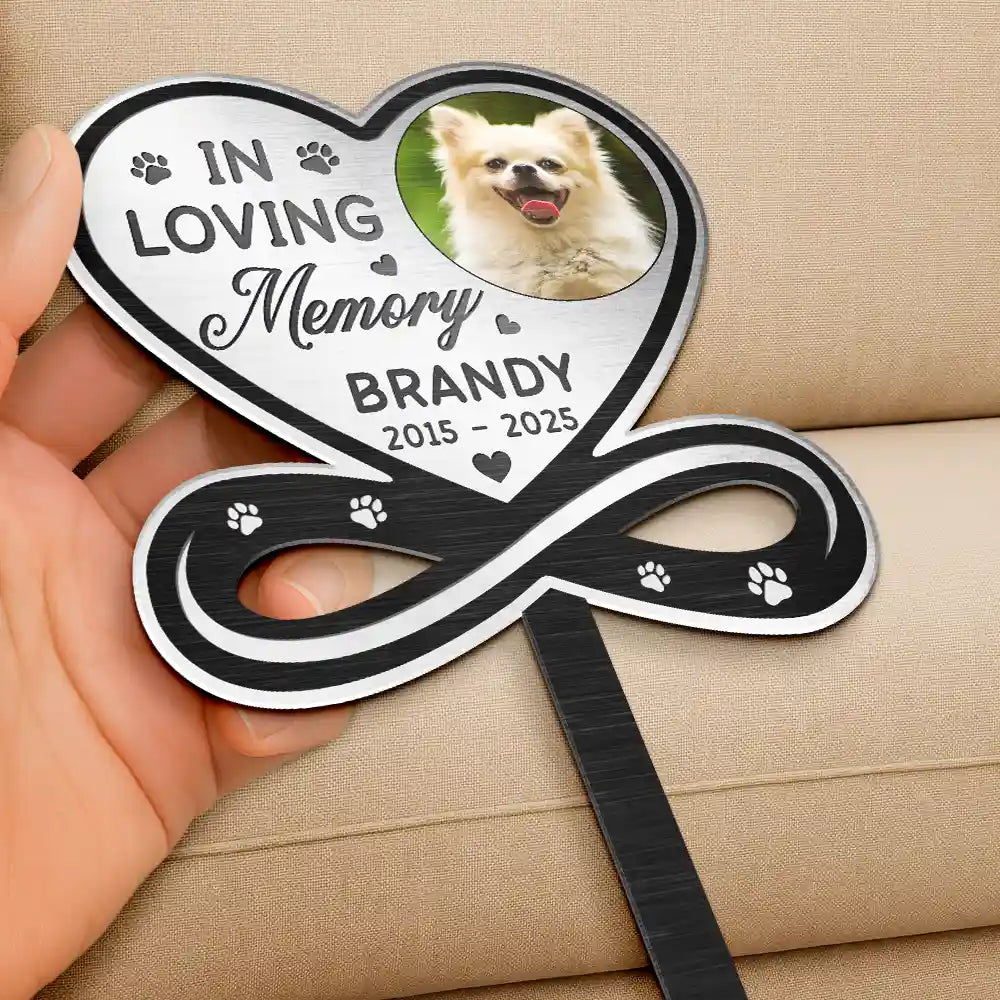 Sad,Memorial,Dog Lovers,Cat Lovers,Pet Lovers - Custom Photo You Left A Paw Print On Our Hearts Forever Memorial - Personalized Metal Garden Stake