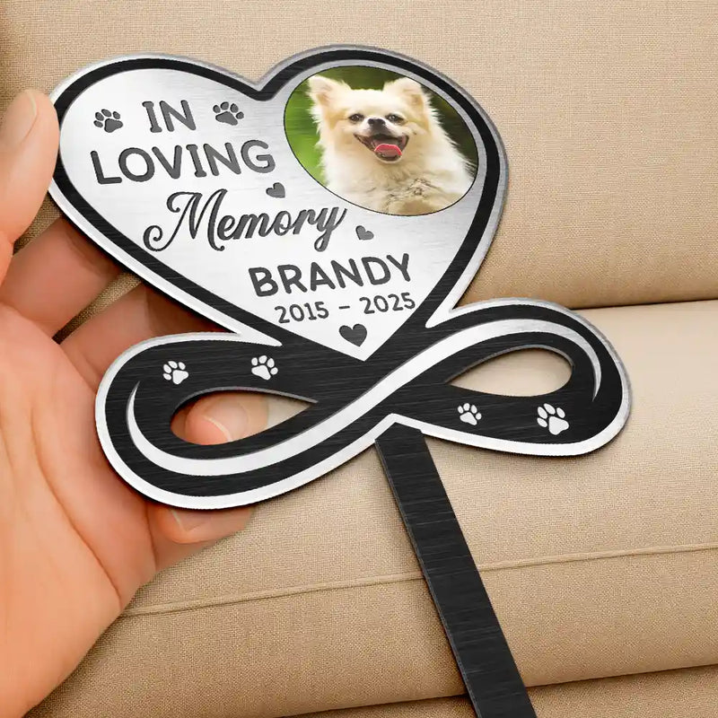 Sad,Memorial,Dog Lovers,Cat Lovers,Pet Lovers - Custom Photo You Left A Paw Print On Our Hearts Forever Memorial - Personalized Metal Garden Stake
