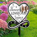 Sad,Memorial,Dog Lovers,Cat Lovers,Pet Lovers - Custom Photo You Left A Paw Print On Our Hearts Forever Memorial - Personalized Metal Garden Stake
