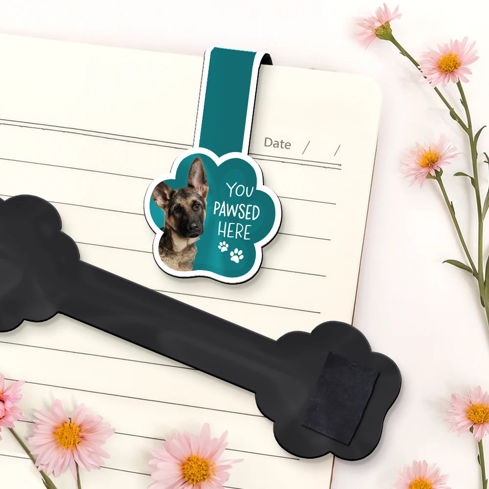 Gift For Yourself, Reading, Pet Lovers, Happy - Custom Photo You Pawsed Here - Personalized Custom Shaped Magnetic Bookmark Clip