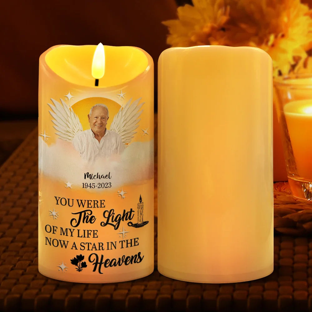 Gift For Yourself,Gift For Women,Gift For Men,Dad'Daughters ,Memorial,'Sons,Gift For Father,Gift For Mother - Custom Photo You Were The Light Of Our Lives - Personalized Flameless LED Candle