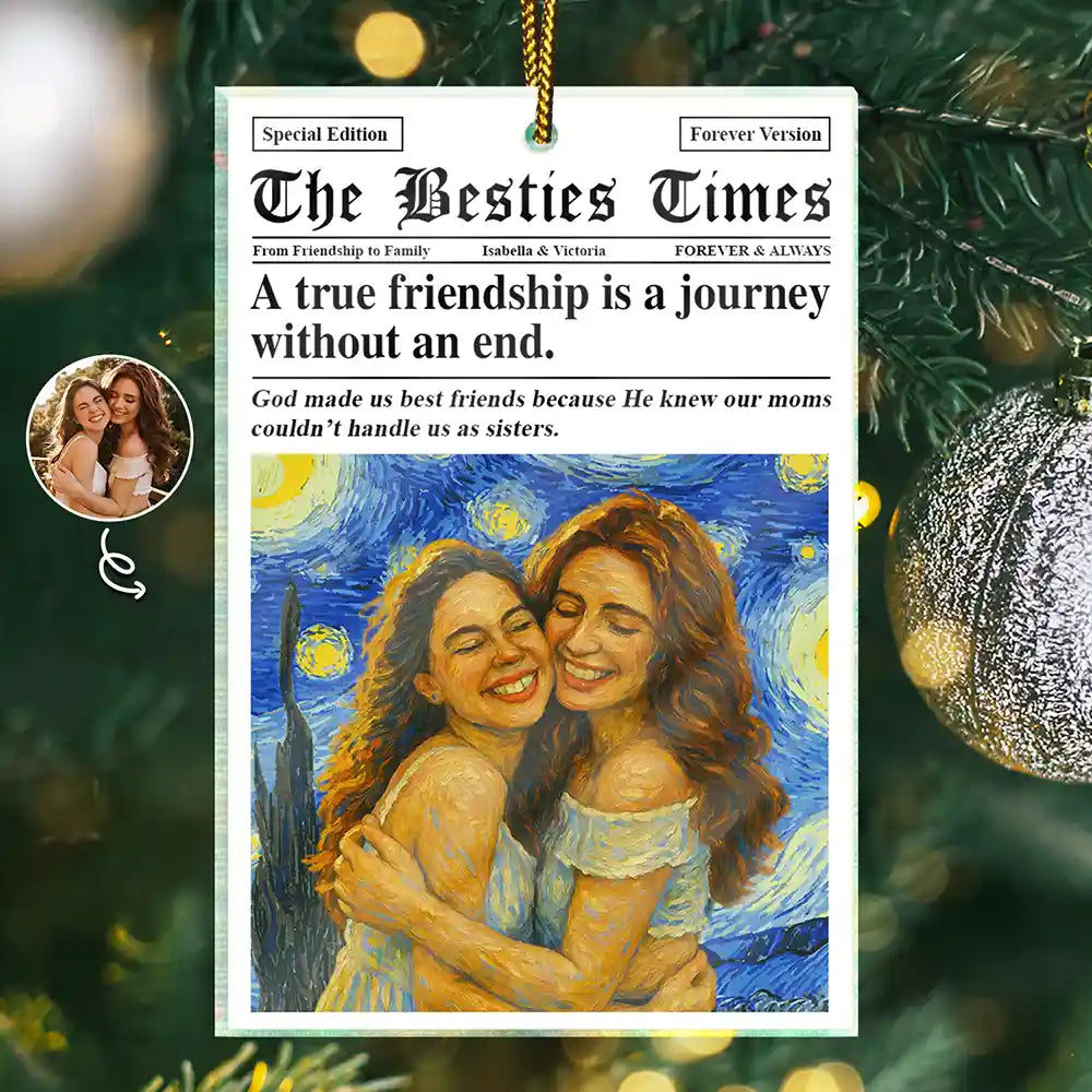 Custom Photo A True Friendship Is A Journey Without An End Starry Night - Personalized Custom Shaped Acrylic Ornament