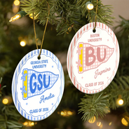 Christmas,Proud,Graduation,Gift For Yourself,Gift For Women,Warp Text - Custom School Name College Pennant Gift For College Student - Personalized Circle Ceramic Ornament