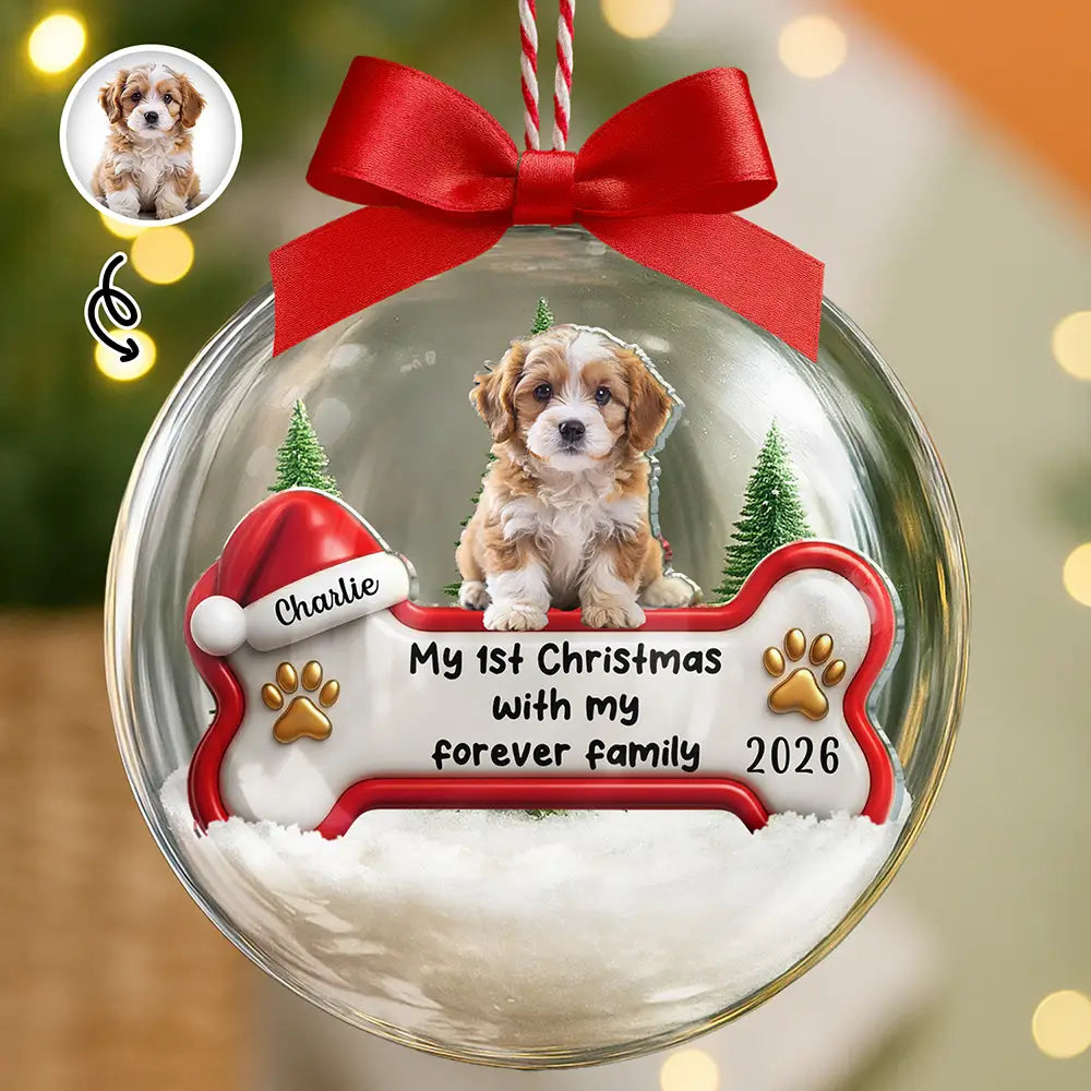 Custom Photo 1st Christmas With Forever Family - Personalized 3D Acrylic Ball Ornament