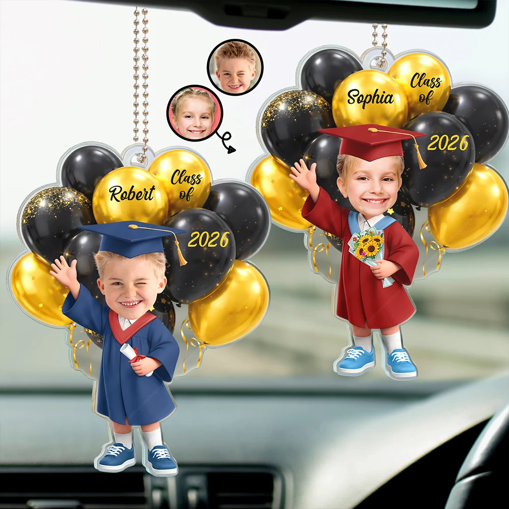 Photo,Graduation,Happy - Custom Photo 3D Effect Happy Graduation Kid - Personalized Acrylic Car Hanger