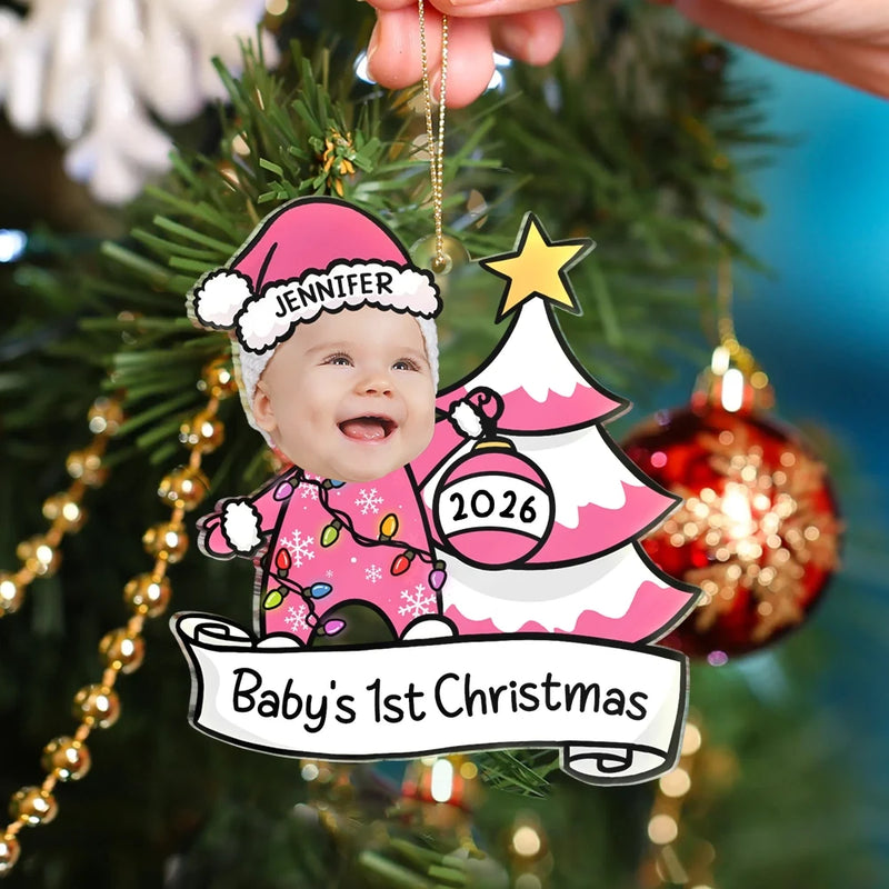 Custom Photo Baby First Christmas Funny - Personalized Custom Shaped Acrylic Ornament