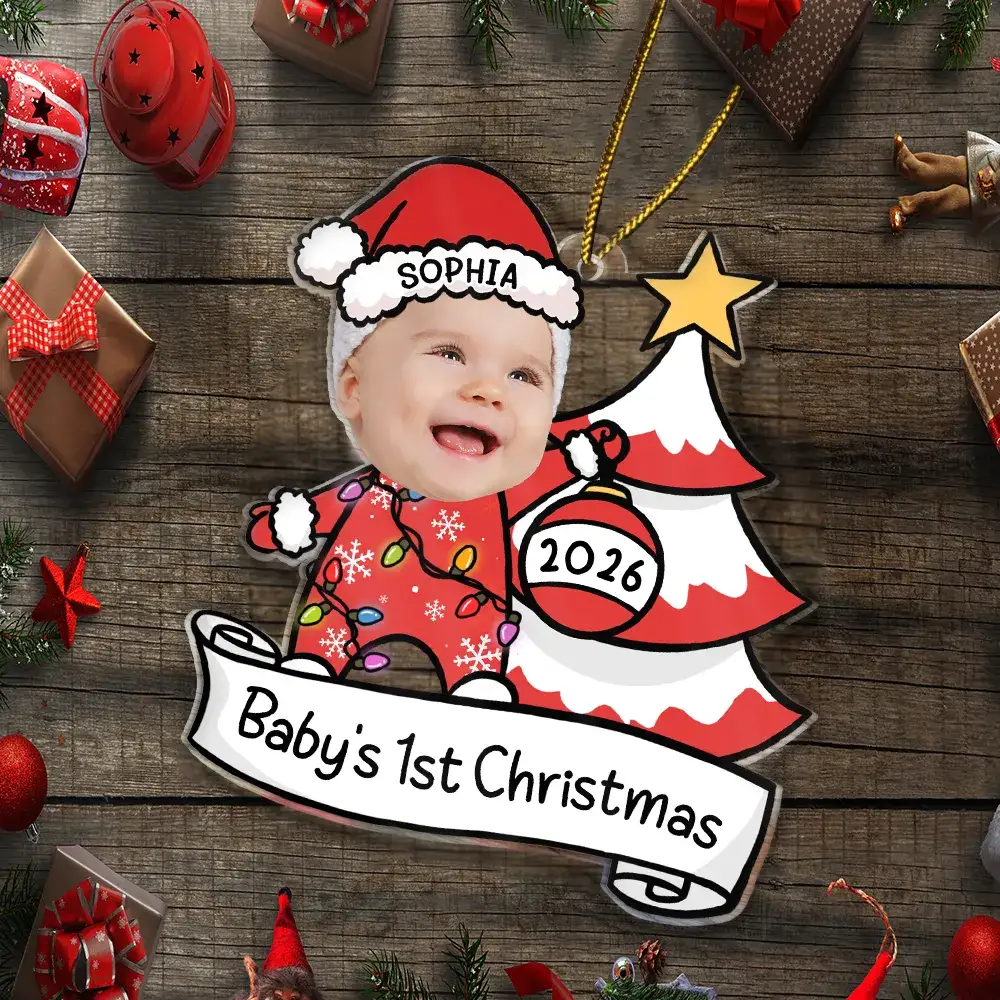 Custom Photo Baby First Christmas Funny - Personalized Custom Shaped Acrylic Ornament