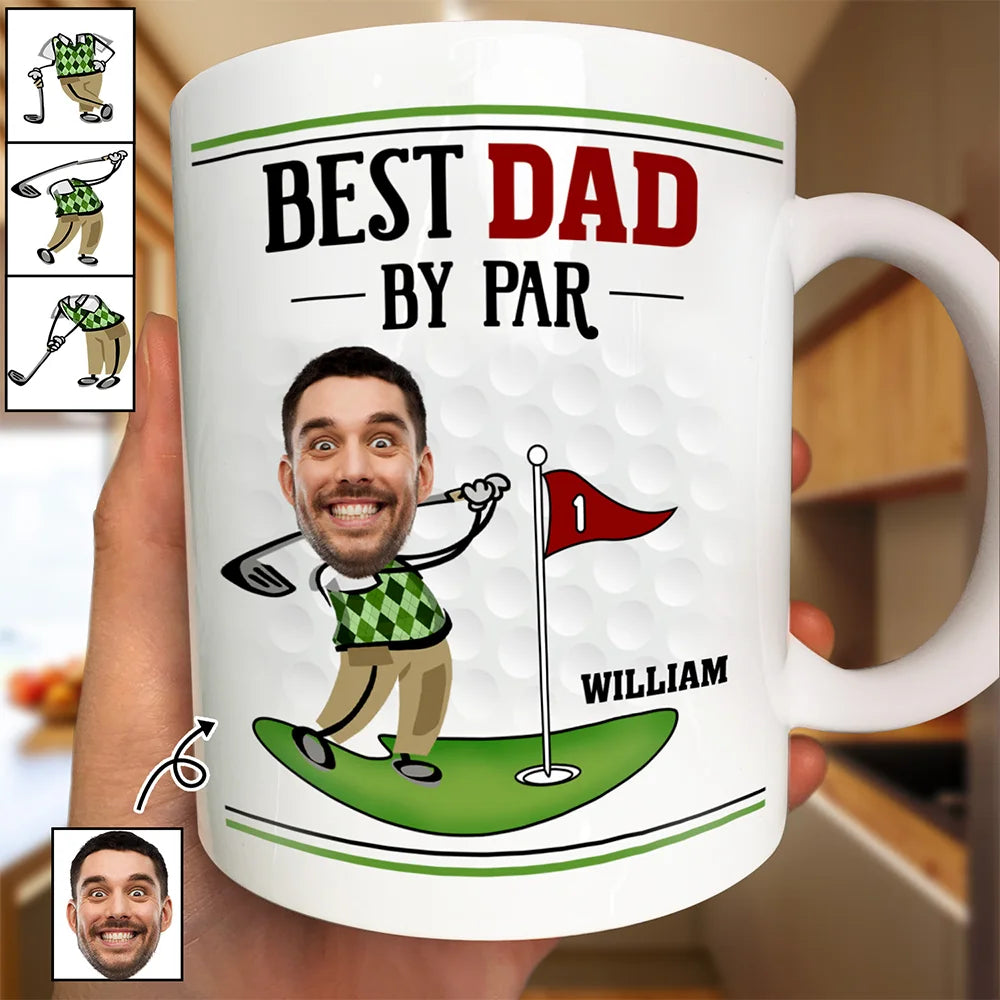 Custom Photo Best Dad By Par - Personalized White Edge-to-Edge Mug