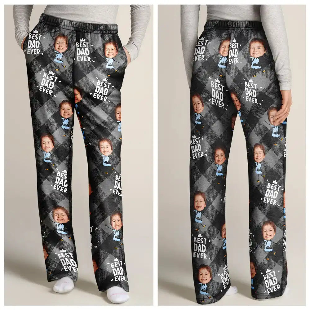 Custom Photo Best Grandpa Ever Plaid Checkered Pattern - Personalized Sweatpants