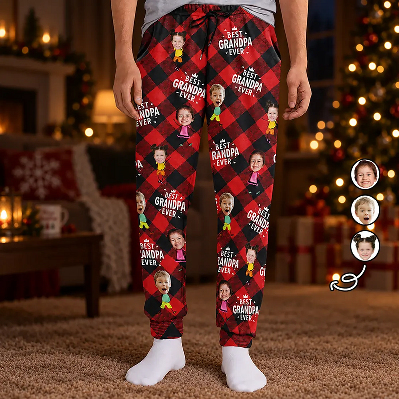 Custom Photo Best Grandpa Ever Plaid Checkered Pattern - Personalized Sweatpants