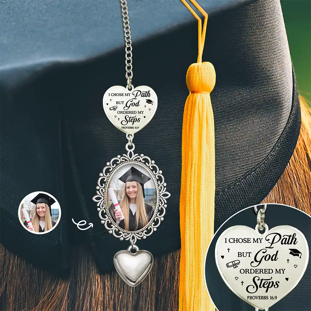 Custom Photo Bible I Chose My Path But God Ordered My Steps - Personalized Graduation Tassel Charm