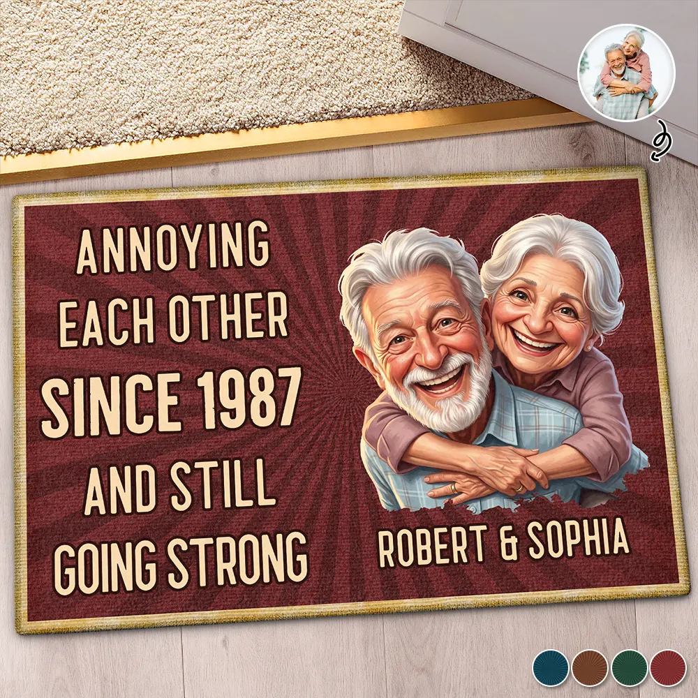 Custom Photo Caricature Vintage Annoying Each Other - Personalized Doormat