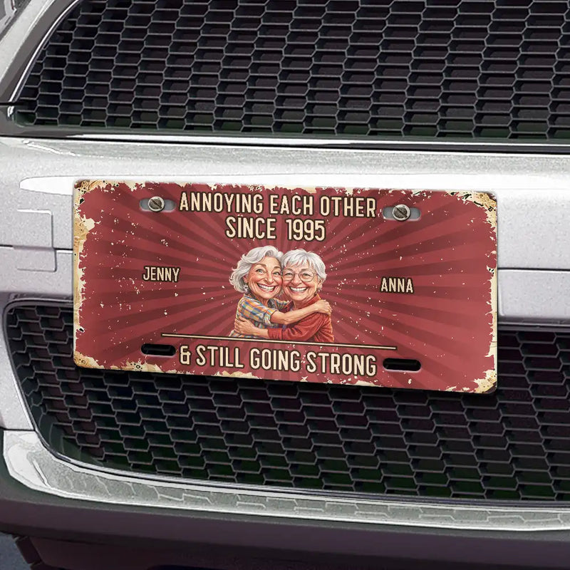 Art Design,Wedding Anniversary,Humorous,Old Couples,Gift For Couples,Photo - Caricature - Remove BG - Custom Photo Caricature Vintage Annoying Each Other - Personalized License Plate