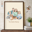 Gift For Husband,Gift For Wife,Parents,Family,Gift For Grandparents,Gift For Sibling,Happy,Non-Eng,Photo - Colored Pencil - Custom Photo Colored Pencil Sketch Happy Family Dad Mom Kid Pet - Personalized Poster