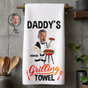 Custom Photo,Gift For Father,Grilling,Happy,Non-Eng,Photo - Custom Photo Daddy's Grilling - Personalized Kitchen Towel