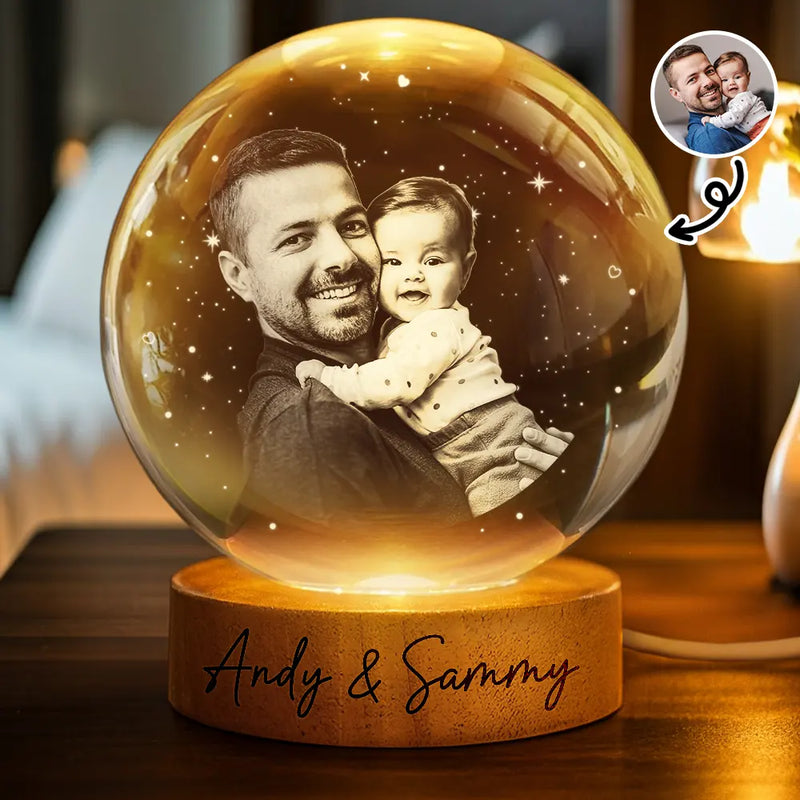 Gift For Father,Gift For Mother,Custom Photo,Happy,Photo - Custom Photo Family Dad Mom And Kids Starlit Sky - Personalized Crystal Globe Lamp