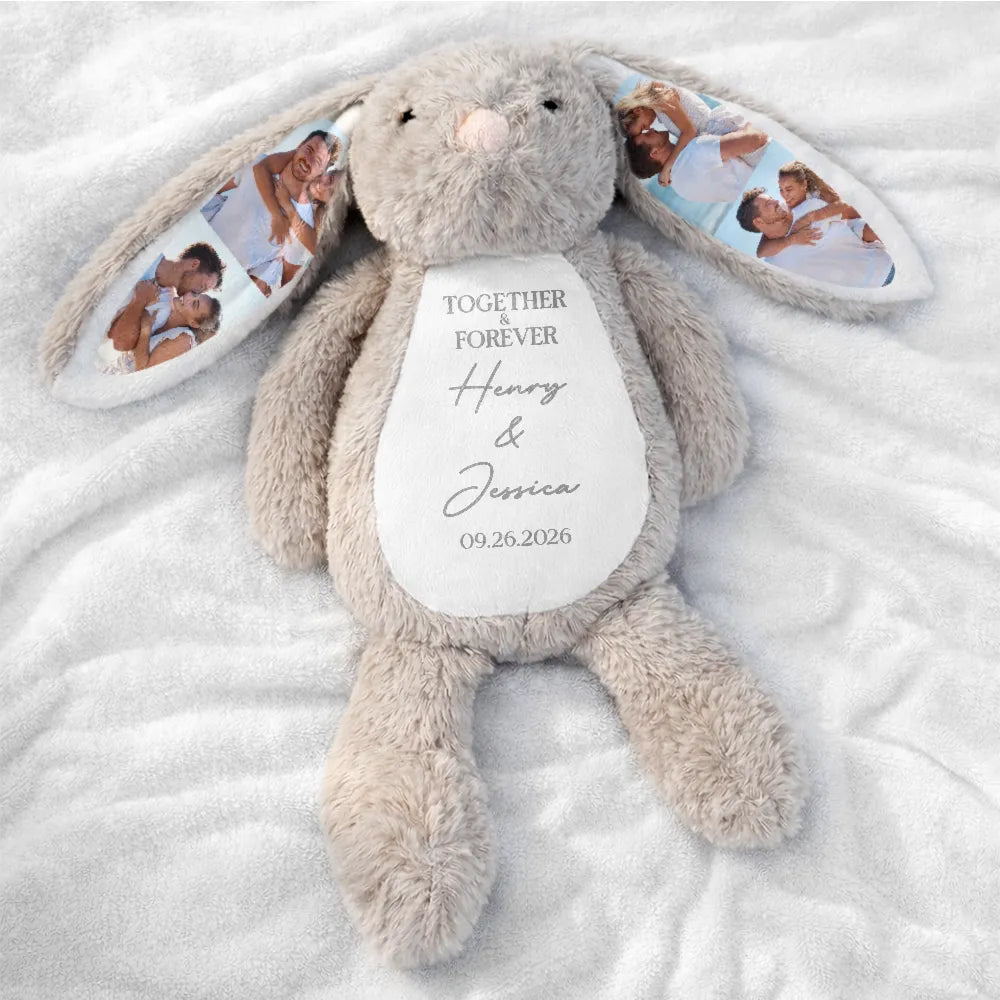 Art Design,Anniversary,Romantic,Gift For Couples,Photo Collage - Custom Photo Forever & Always Couples Anniversary - Personalized Soft Toy Bunny