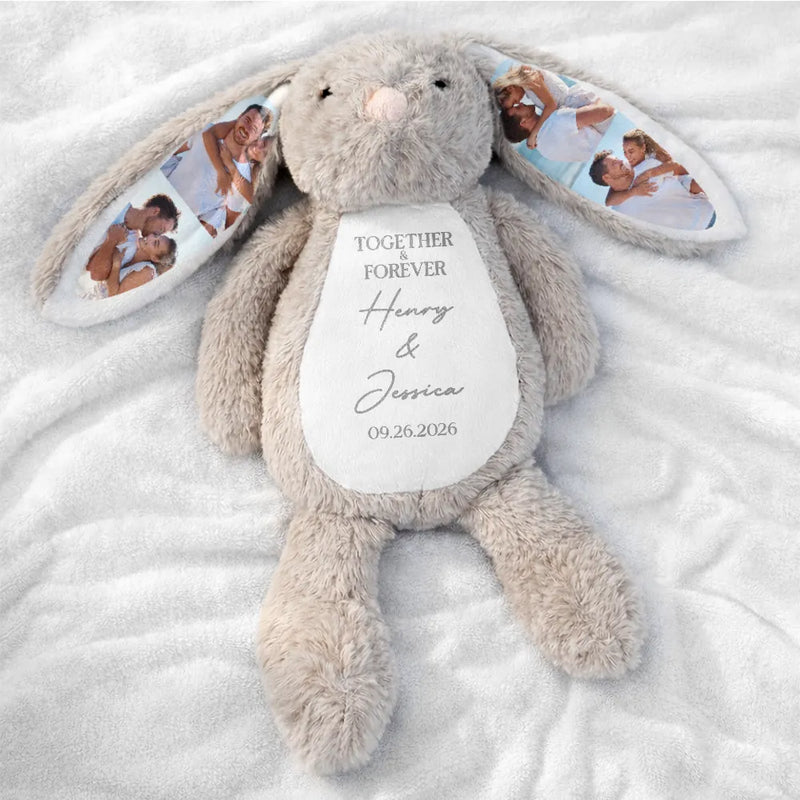 Art Design,Anniversary,Romantic,Gift For Couples,Photo Collage - Custom Photo Forever & Always Couples Anniversary - Personalized Soft Toy Bunny