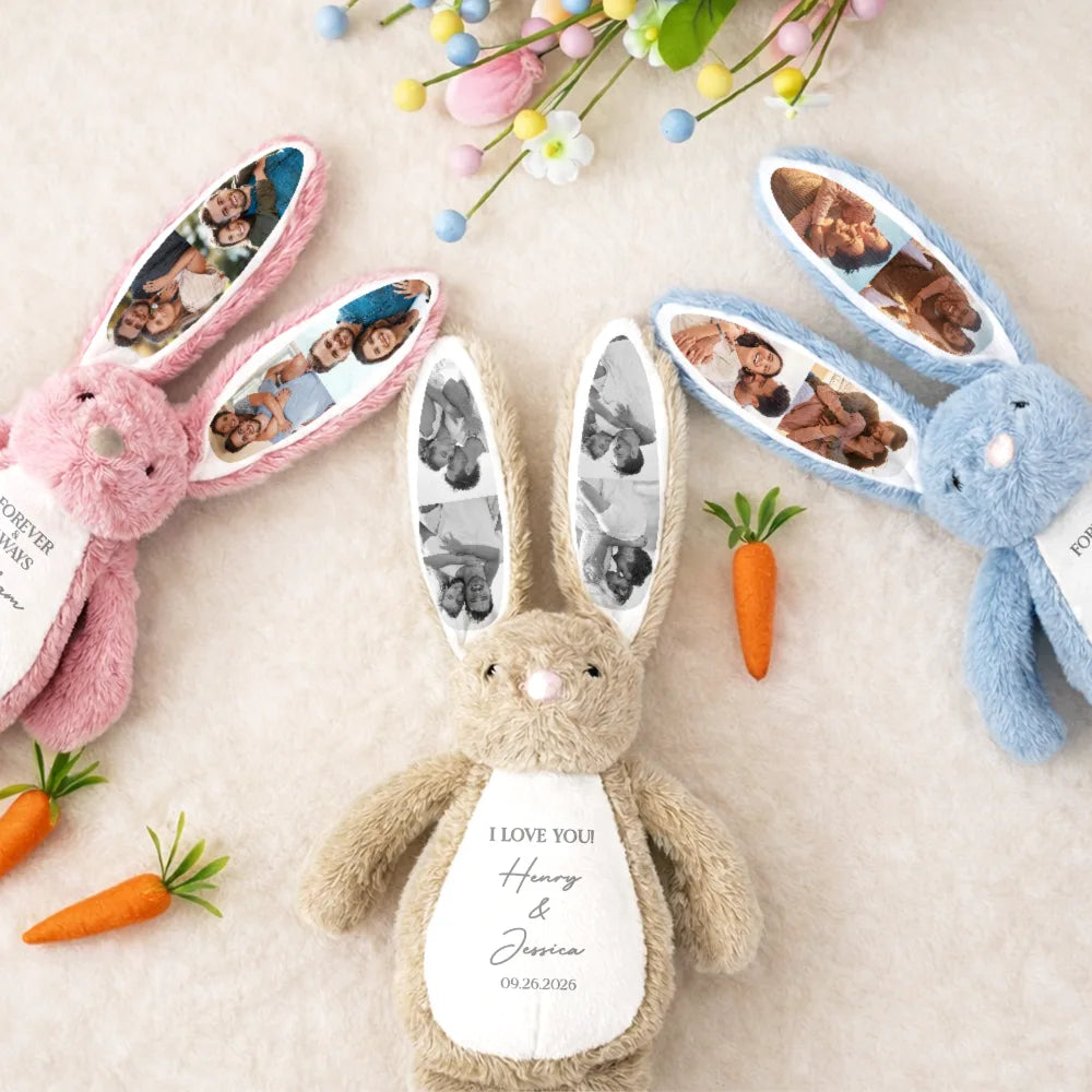 Art Design,Anniversary,Romantic,Gift For Couples,Photo Collage - Custom Photo Forever & Always Couples Anniversary - Personalized Soft Toy Bunny