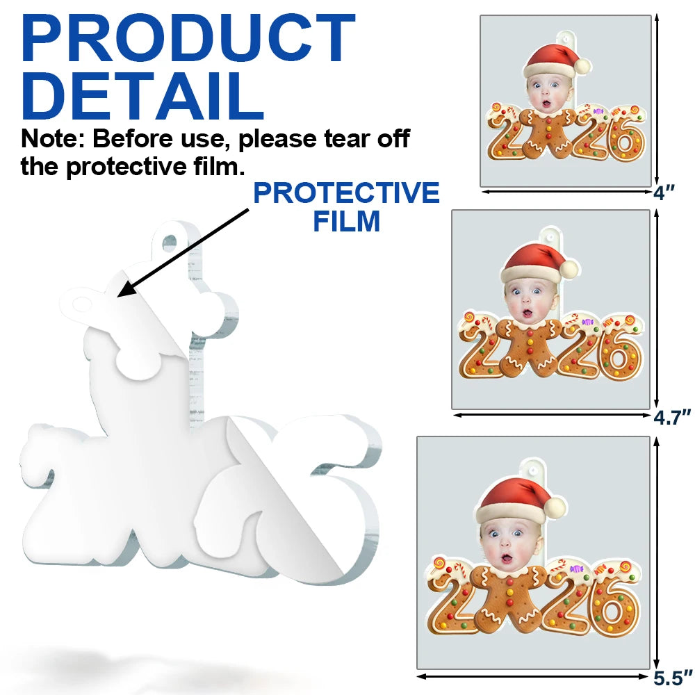 Custom Photo Gingerbread Funny Baby First Christmas - Personalized Custom Shaped Acrylic Ornament