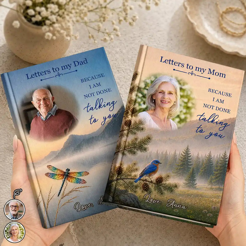 Christmas,Custom Photo,Sympathetic,Family,Memorial,Upload Full Photo,Icon - Custom Photo Memorial Letters To My Dad Mom Because I Am Not Done Talking To You - Personalized Hardcover Journal
