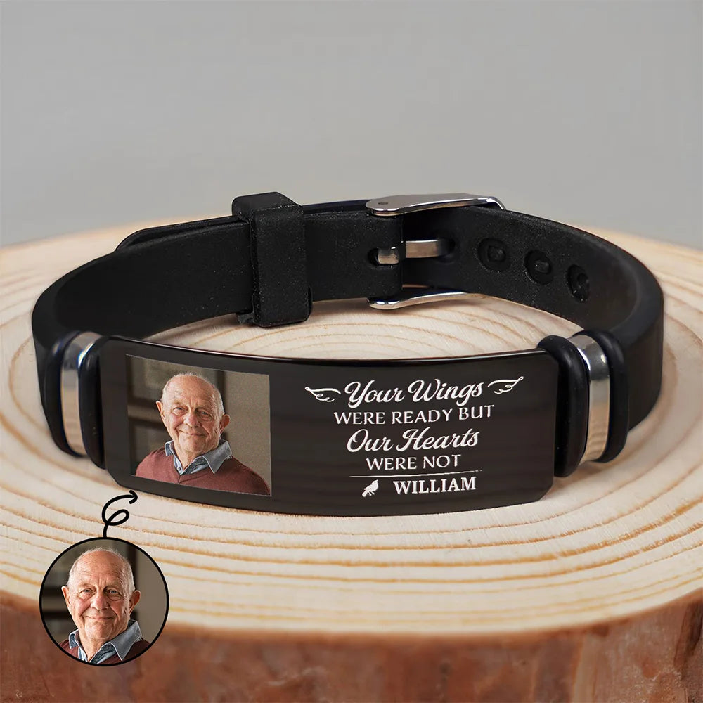 Custom Photo Memorial Your Wings Were Ready - Personalized Engraved Bracelet