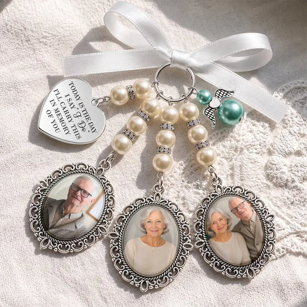Sentimental,Custom Photo,Family,Wedding,Upload Full Photo - Custom Photo Missing You As I Walk Down The Aisle - Personalized Photo Bouquet Charm