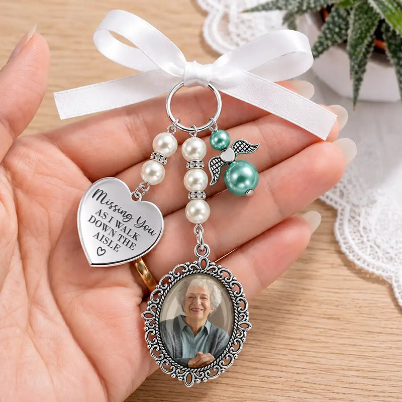 Sentimental,Custom Photo,Family,Wedding,Upload Full Photo - Custom Photo Missing You As I Walk Down The Aisle - Personalized Photo Bouquet Charm