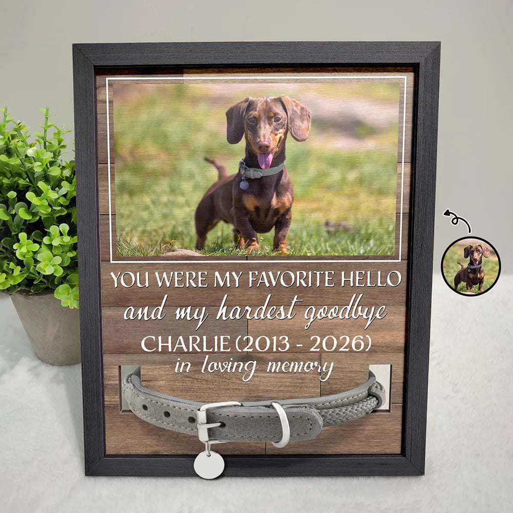 Custom Photo My Hardest Goodbye - Memorial, Sympathy Gift For Dog Owners, Cat Lovers - Personalized Rectangle Pet Loss Sign, Collar Frame