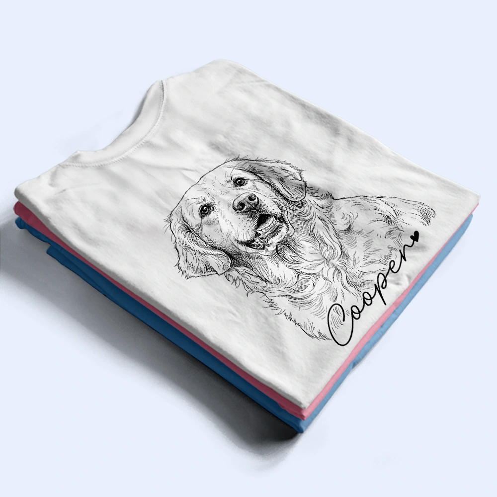 Pet Lovers,Pet Mom,Pet Dad,Cat Lovers,Cat Mom,Cat Dad,Dog Lovers,Dog Mom,Dog Dad,Non-Eng,Photo - Pencil Sketch,Adorable - Custom Photo Pencil Sketch Pet Dad Lovely Portrait - Personalized T Shirt