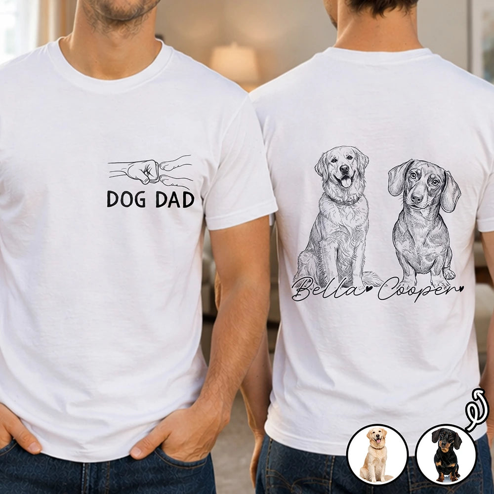 Pet Lovers,Pet Mom,Pet Dad,Cat Lovers,Cat Mom,Cat Dad,Dog Lovers,Dog Mom,Dog Dad,Non-Eng,Photo - Pencil Sketch,Adorable - Custom Photo Pencil Sketch Pet Dad Lovely Portrait - Personalized T Shirt