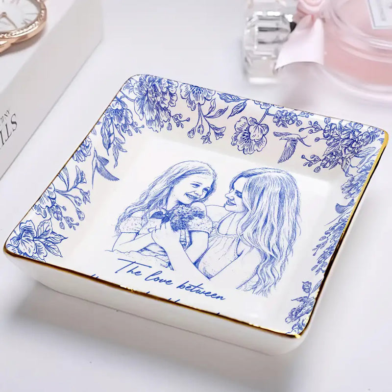 Custom Photo Pencil Sketch The Love Between Mother & Daughter - Personalized Ring Dish