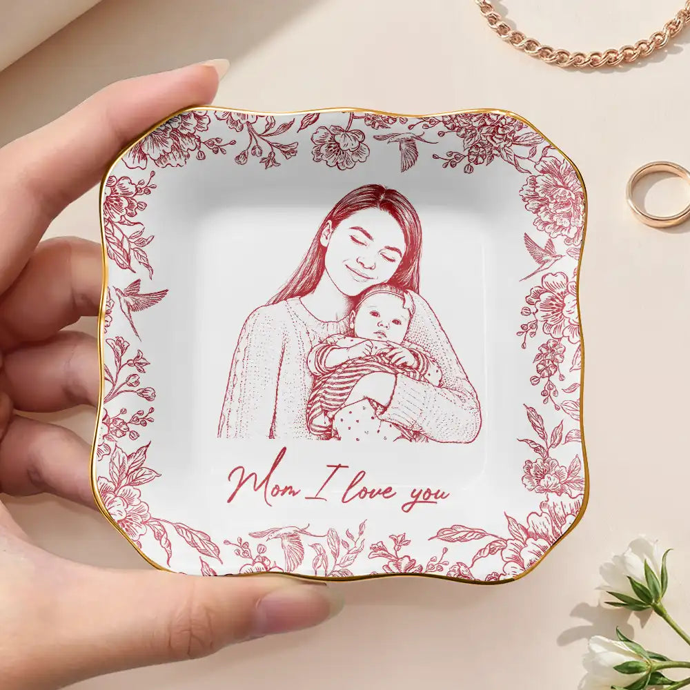 Custom Photo Pencil Sketch The Love Between Mother & Daughter - Personalized Ring Dish