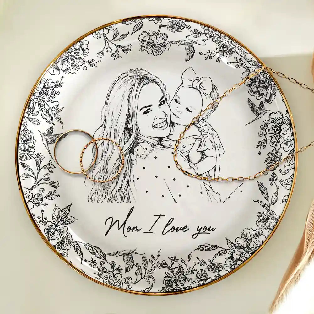Custom Photo Pencil Sketch The Love Between Mother & Daughter - Personalized Ring Dish