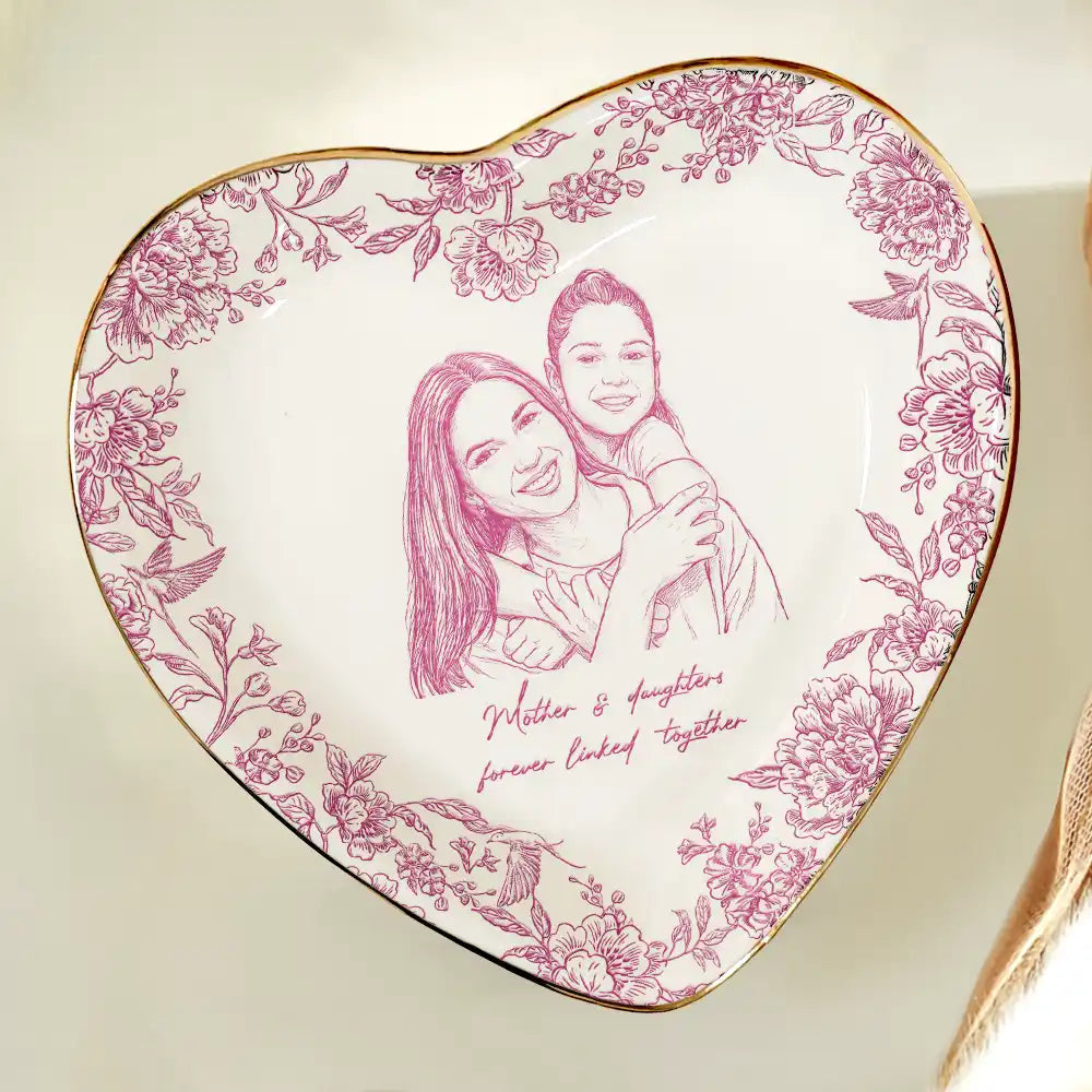 Custom Photo Pencil Sketch The Love Between Mother & Daughter - Personalized Ring Dish