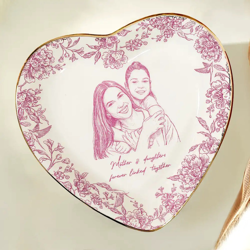 Custom Photo Pencil Sketch The Love Between Mother & Daughter - Personalized Ring Dish