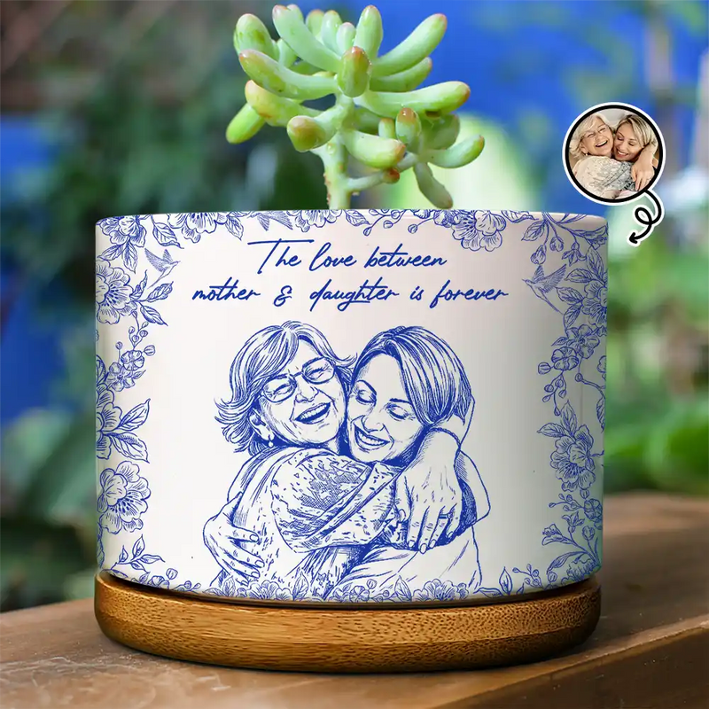 Gift For Daughter,Mom - Daughters (Adult),Mom - Daughters (Young),Love,Gift For Mother,Photo - Pencil Sketch - Custom Photo Pencil Sketch The Love Between Mother & Daughter Is Forever - Personalized Ceramic Plant Pot