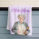 Art Design,Gift For Yourself,Gift For Women,Photo - Watercolor - Remove BG,Happy - Custom Photo Realistic Watercolor Art Grandma Mom Kid Portrait - Personalized Kitchen Towel