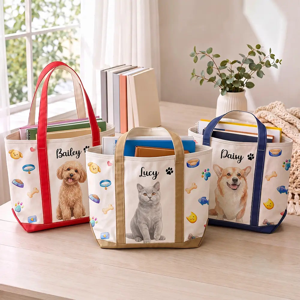 Adorable,Art Design,Pet Lovers,Photo - Watercolor - Remove BG - Custom Photo Realistic Watercolor Art Lovely Dog Cat Portrait - Personalized Fabric Tote Bag