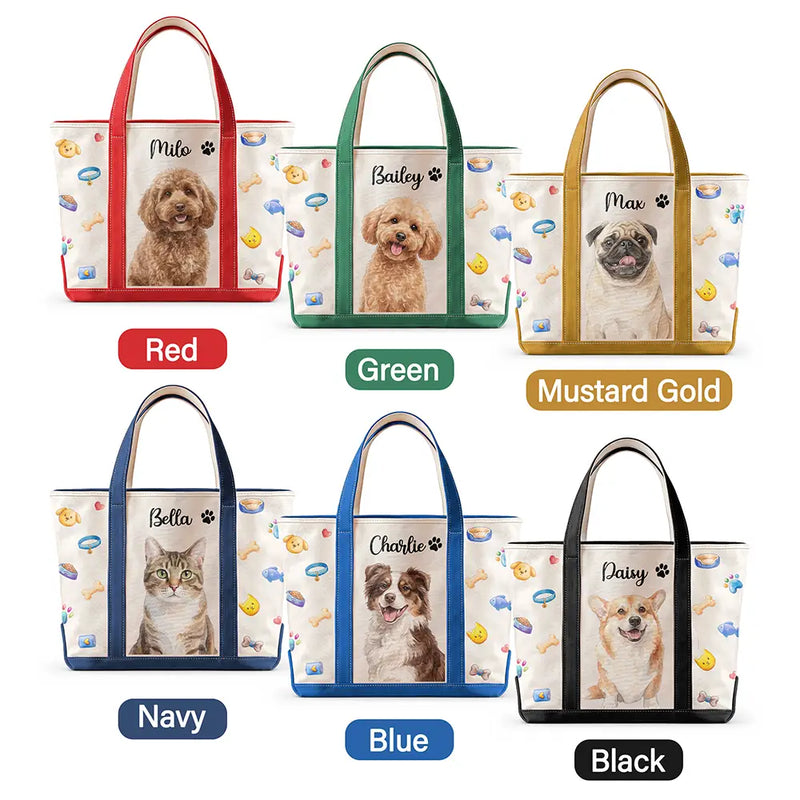 Adorable,Art Design,Pet Lovers,Photo - Watercolor - Remove BG - Custom Photo Realistic Watercolor Art Lovely Dog Cat Portrait - Personalized Fabric Tote Bag