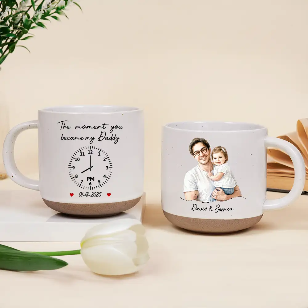 Custom Photo Realistic Watercolor Art The Moment You Became My Daddy Mommy Date And Time - Personalized Pottery Mug
